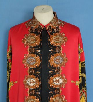 Vintage Creme De Silk Baroque Printed Multi - Color 100 Silk Men ' s Shirt 2XL 2