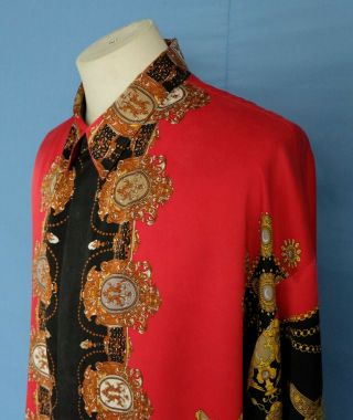 Vintage Creme De Silk Baroque Printed Multi - Color 100 Silk Men ' s Shirt 2XL 3