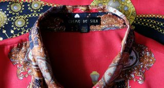 Vintage Creme De Silk Baroque Printed Multi - Color 100 Silk Men ' s Shirt 2XL 5