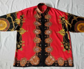 Vintage Creme De Silk Baroque Printed Multi - Color 100 Silk Men ' s Shirt 2XL 6