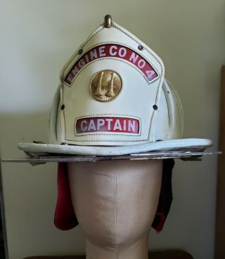 Vintage Leather Firefighters Helmet Engine Co No.  4