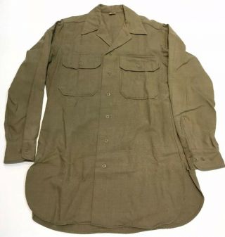 Wwii U.  S.  Army Men Wool Flannel Shirt Military Od 14 1/2 - 32