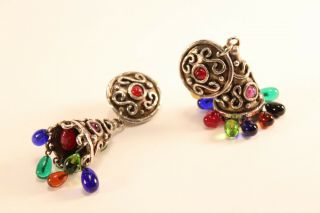 Vtg Edouard Rambaud Paris Earrings Multi - Color Rhinestones Clipon Dangle Jewelry