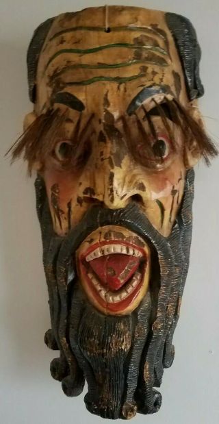 Vintage Mexican Festival Mask (c1930) Golfer Wood Carved Folk Art -