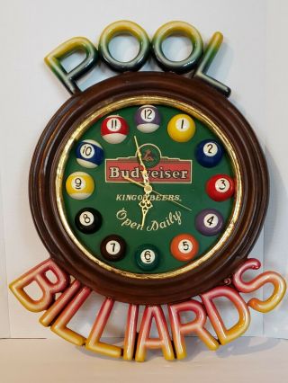 Vintage Budweiser Beer 12 Cue Ball Clock Billiards Pool For Barware,  /mancave Bar