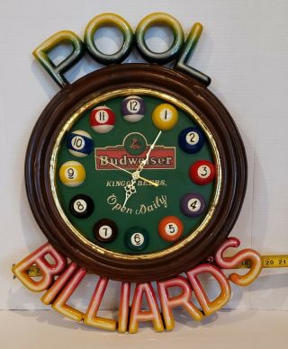 Vintage Budweiser Beer 12 Cue Ball Clock Billiards Pool For Barware,  /Mancave Bar 2