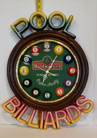 Vintage Budweiser Beer 12 Cue Ball Clock Billiards Pool For Barware,  /Mancave Bar 3