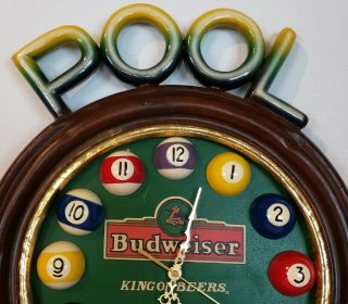 Vintage Budweiser Beer 12 Cue Ball Clock Billiards Pool For Barware,  /Mancave Bar 4