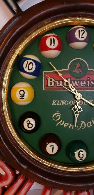 Vintage Budweiser Beer 12 Cue Ball Clock Billiards Pool For Barware,  /Mancave Bar 7