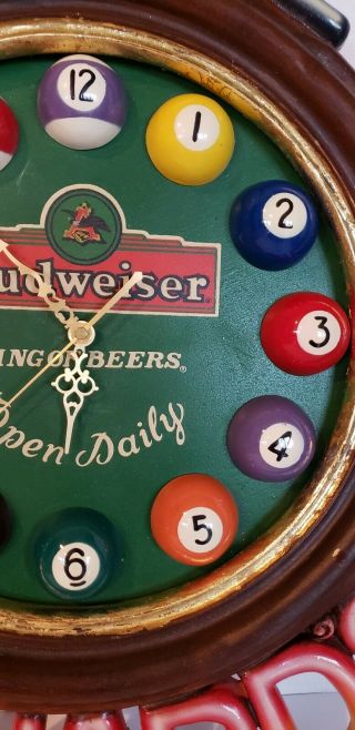 Vintage Budweiser Beer 12 Cue Ball Clock Billiards Pool For Barware,  /Mancave Bar 8
