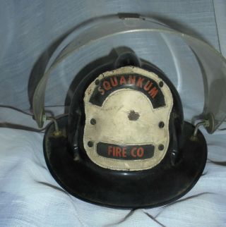 Old Vintage Squankum Nj Fire Fighting Helmet Patch Visor Msa Fireman 18