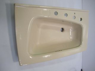 Nos Vtg Large Mcm Wall Mount Porcelain Bathroom Sink Asymmetrical Beige Retro