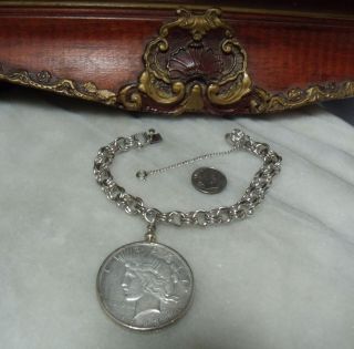 Art Deco Vintage Sterling Silver 1923 Us Silver Dollar Locket Charm Bracelet