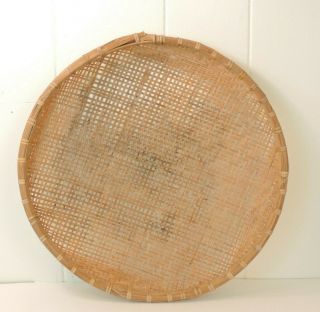 Vintage Woven Tobacco Round Basket 21 Inches Farm House Country Home Style