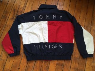 Vtg 90s Tommy Hilfiger Jacket Xlarge Big Flag Spell Out Reversible Mens