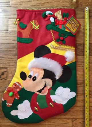 Disney Store 20 " Vintage 1994 Mickey Mouse Felt 3d Christmas Stocking W/ Tag
