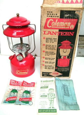 Vintage 1966 Coleman 200a Red Single Mantle Lantern With Box