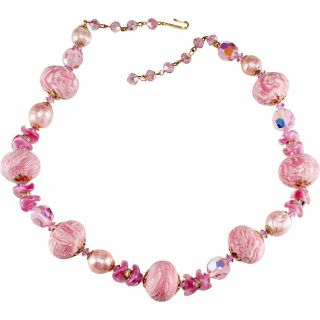 Vendome Necklace Prototype Swirl Glitter Bead Never Produced Pink Bead Vtg 1960