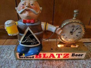 Blatz Beer Sign Lighted Barrel Man & Clock Vintage