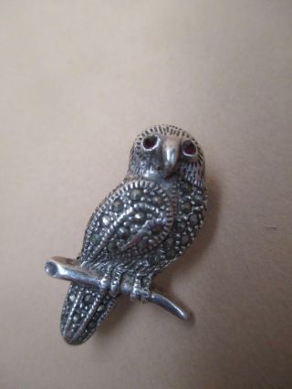 Owl Brooch,  Sterling Silver,  Marcasite,  Fine Detail,  Vintage