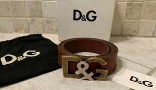 Authentic Dolce & Gabbana D&g Brown Leather Distressed Belt 95 38 (fits 30 - 34)