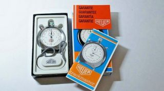H162 Vintage Chrome CHAMPION HEUER Trackmaster Stopwatch Box Papers 2