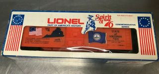 Lionel O 6 - 7610 Spirit ‘76 State Of Virginia Box Car C9 Box Vintage