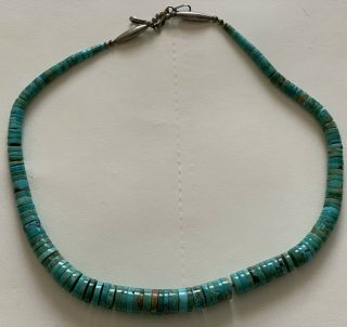 Vintage Navajo Silver Bead And Turquoise Heshi Necklace