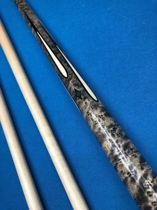 Rare Vintage Ray Schular Custom Cue,  Wrapless,  2 Shafts with Malachite 9