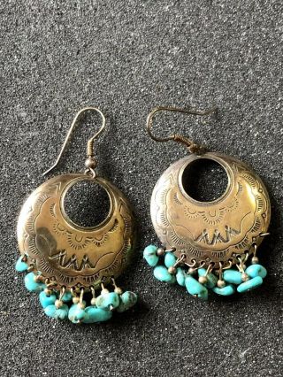 Vintage Sterling Signed Navajo Turquoise Earrings Native American Jewelry.