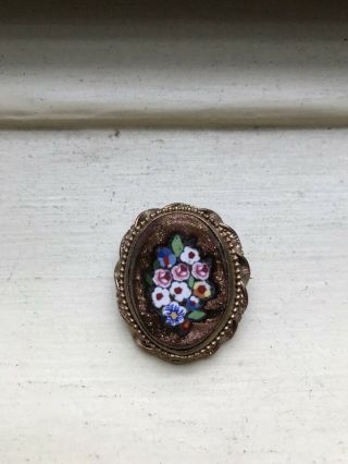 Antique Micro Mosaic Pietra Dura Italian Floral Brooch/pin,  Grand Tour,  Beauty