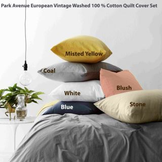 Park Avenue European Vintage Washed 100 Quilt Cover Set 6 - Colour Options