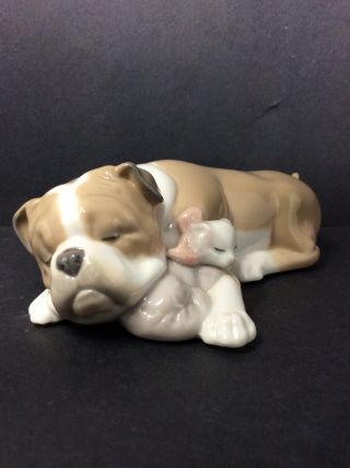 VINTAGE LLADRO UNLIKELY FRIENDS 6417 BULLDOG/KITTEN PORCELAIN FIGURINE/FIGURE 2