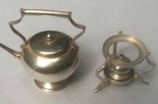 Miniature Sterling Silver Tea Kettle on Stand with Burner Dollhouse Birmingham 2