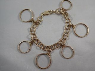 Vintage 14k Yellow Gold Charm Bracelet W/ 10k Gold Coin/ring Holders