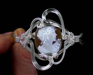 Vintage Antique Shell Cameo Bracelet In Sterling Silver Wire Wrapped