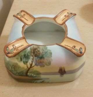 Vintage Nippon Morimura Bros Porcelain Hand - Painted Moriage Ash Tray Green Mark