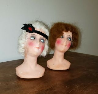 Antique Vintage Paper Mache Germany Boudoir Doll Heads Flapper