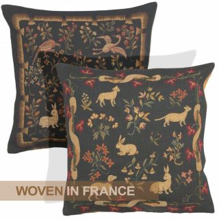 French Tapestry Throw Pillow Cover 18x18 Medieval Unicorn Black Woven