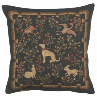 French Tapestry Throw Pillow Cover 18x18 Medieval Unicorn Black Woven 3