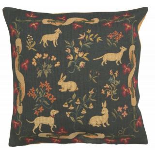 French Tapestry Throw Pillow Cover 18x18 Medieval Unicorn Black Woven 6