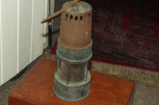 Antique Small Brass & Steel Miners Lamp 8 " Tall Shed Find