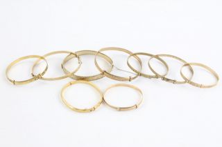 9 X Vintage Stamped 9ct Rolled Gold Bangles Engraved Designs,  Expanding