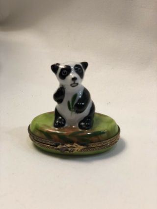 Vintage Limoges Panda Peint Main France Porcelain Trinket Box Rare (t - 3)