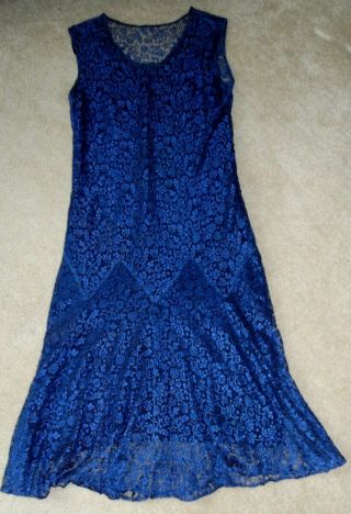 Vintage 1920s 1930s Blue Lace Dress Flounced W/ Jacket Xs Art Deco Flapper