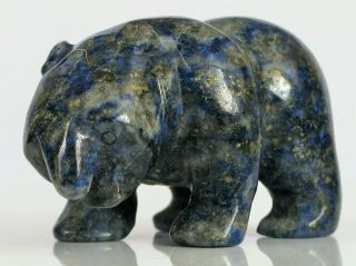 Vtg Zuni Fine Hand Carved Lapis Gemstone Bear Figurine Fetish Trinket Wildlife