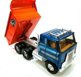 Vintage Ertl Coe Hydraulic Dump Truck Pressed Steel Orange & Blue Nm Like