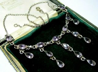 Vintage Jewellery Lovely Solid Sterling Silver Amethyst Gem Stone Drop Necklace
