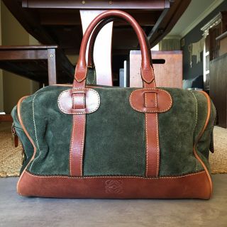 Vintage Loewe Bowler Bag Green Suede Leather