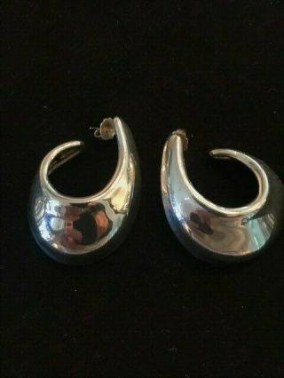 Vintage Robert Lee Morris Signed Sterling Silver Large J Hoop Pierced Earrings